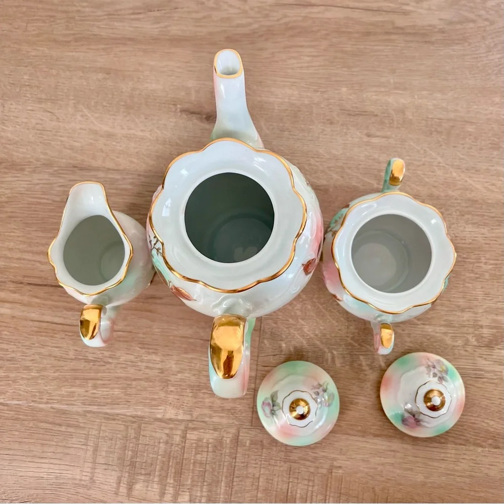 Vtg 1945’s Schumann Bavaria Wild Rose Blush Coffee Pot, Creamer, Sugar Bowl Set - Picture 6 of 9